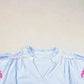 Sky Blue Stripe Ruffled Sleeve Blouse