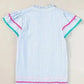 Sky Blue Stripe Ruffled Sleeve Blouse