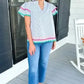 Sky Blue Stripe Ruffled Sleeve Blouse