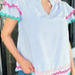 Sky Blue Stripe Ruffled Sleeve Blouse
