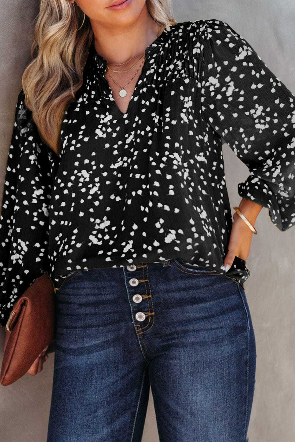 Split Neck Crinkled Blouse
