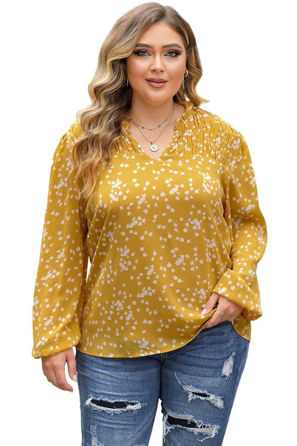 Split Neck Crinkled Blouse