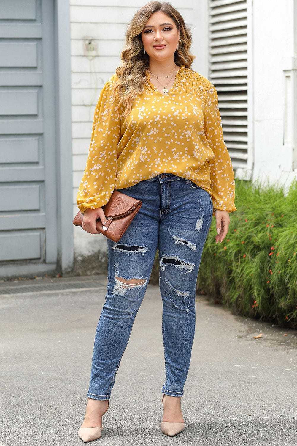 Split Neck Crinkled Blouse