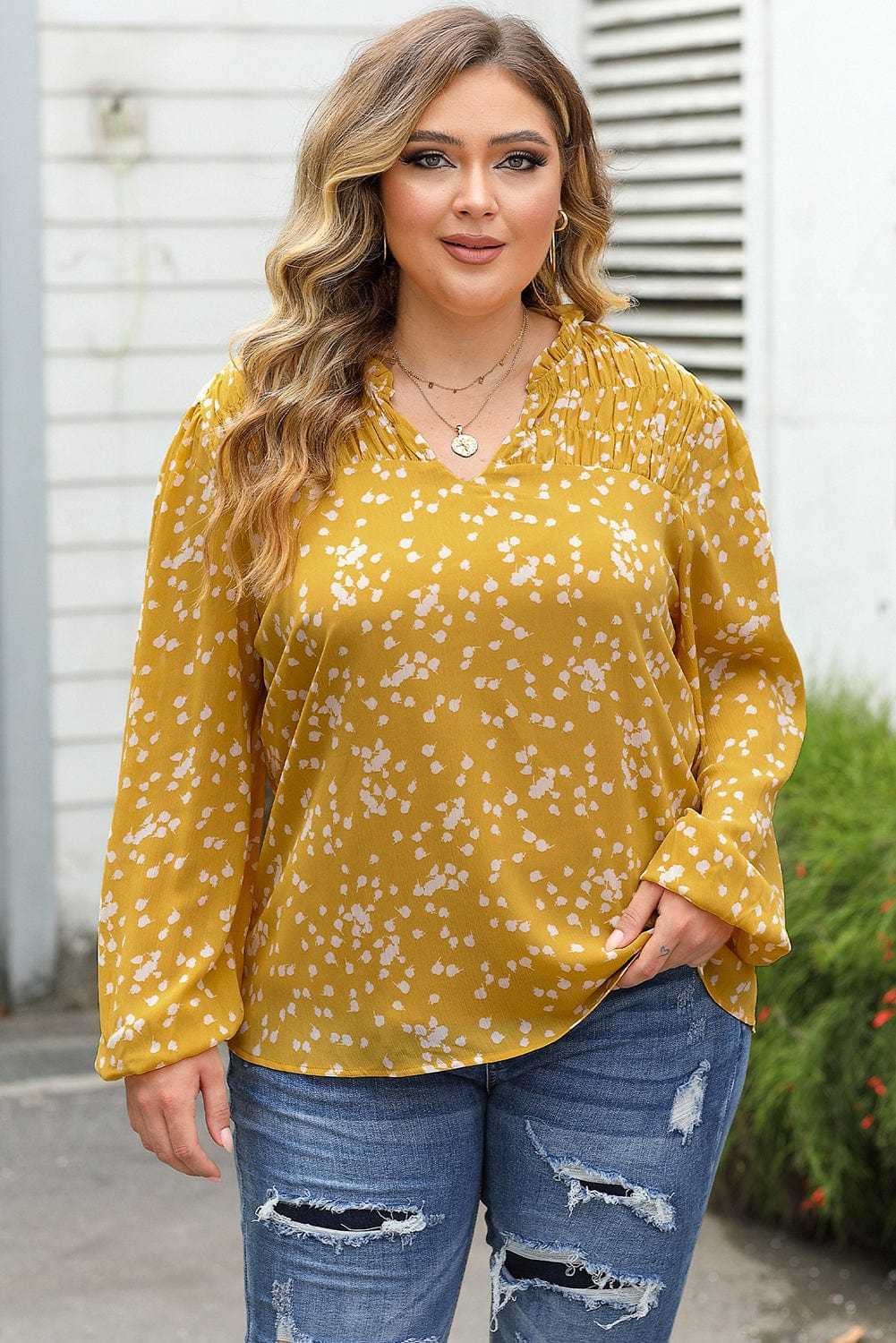 Split Neck Crinkled Blouse