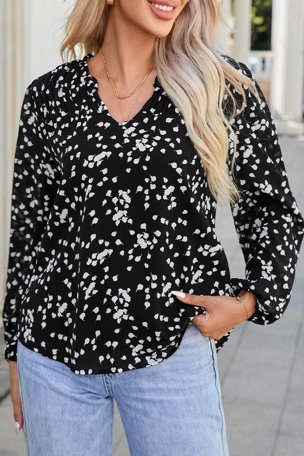 Split Neck Crinkled Blouse