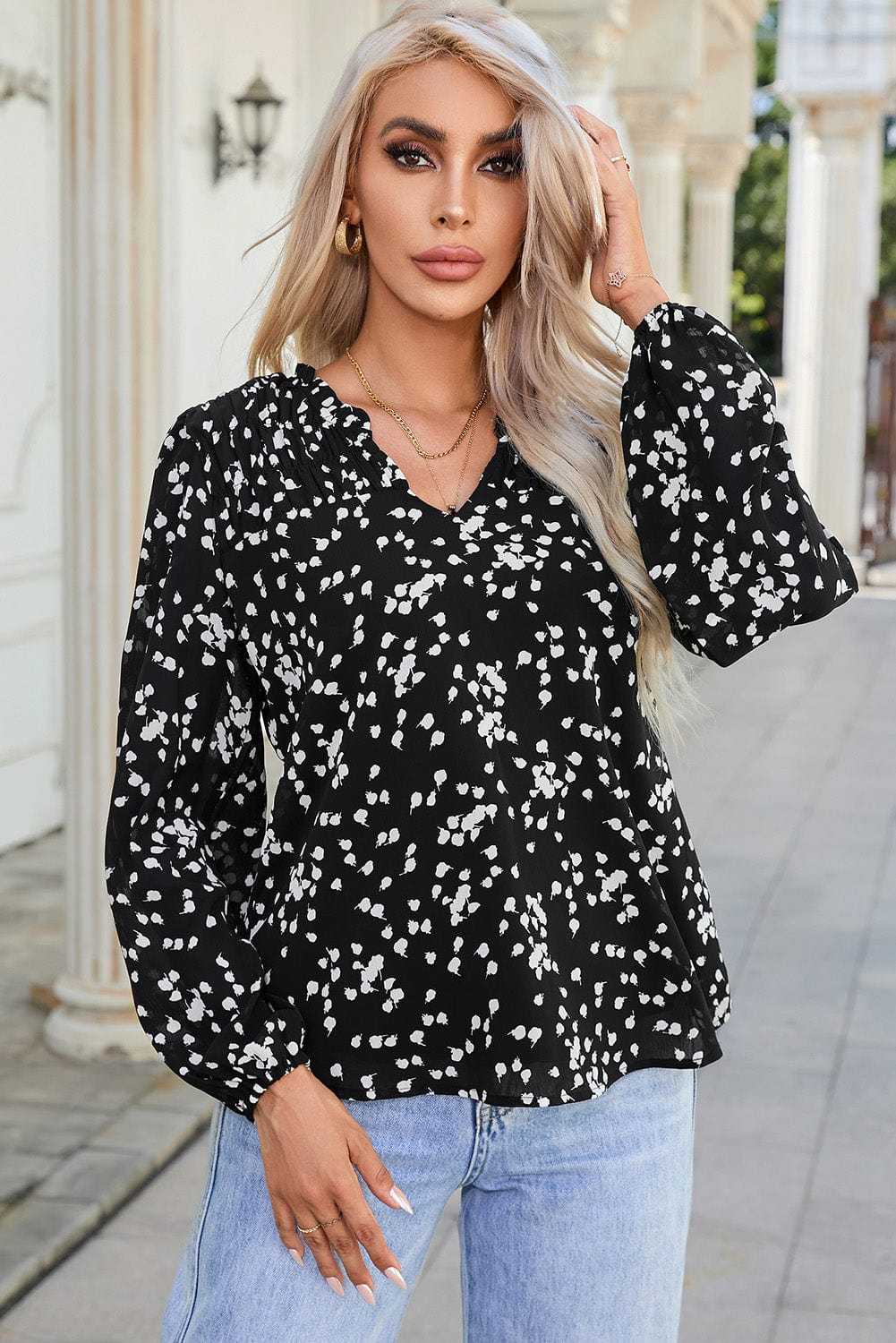 Split Neck Crinkled Blouse