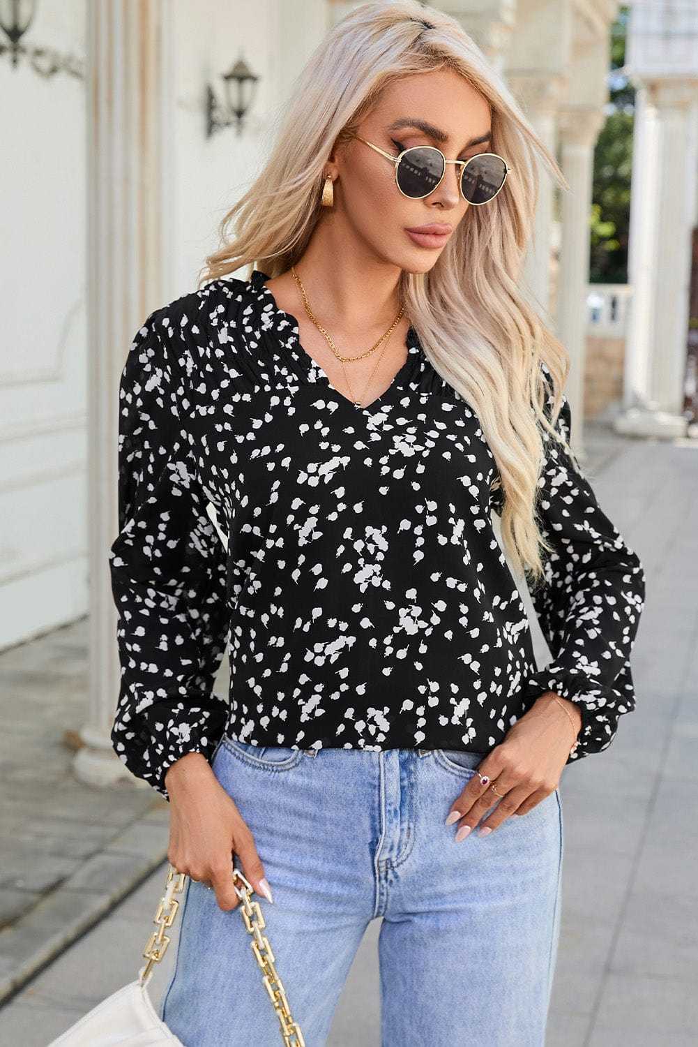 Split Neck Crinkled Blouse