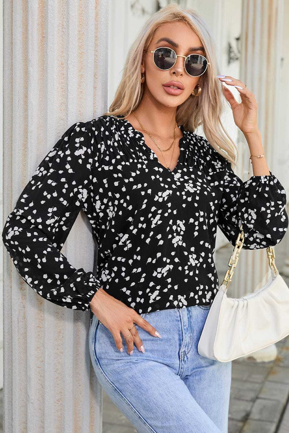 Split Neck Crinkled Blouse