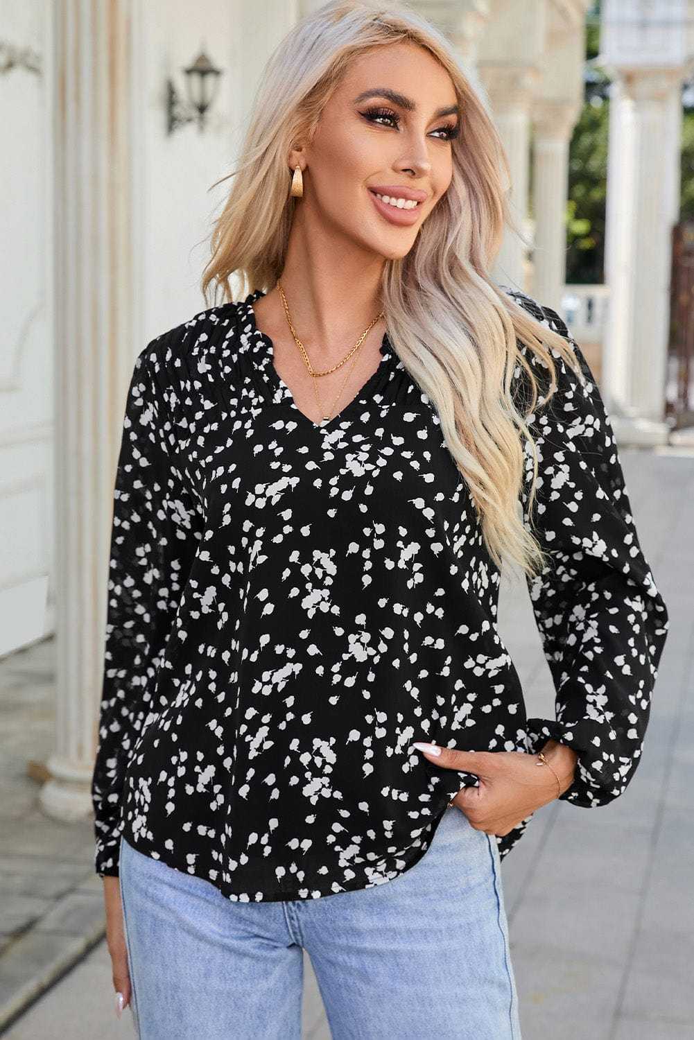 Split Neck Crinkled Blouse