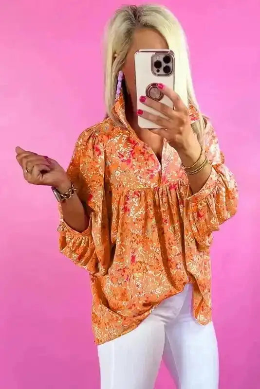 Whimsical Print Babydoll Blouse