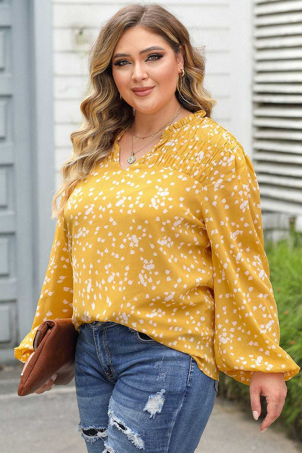 Split Neck Crinkled Blouse