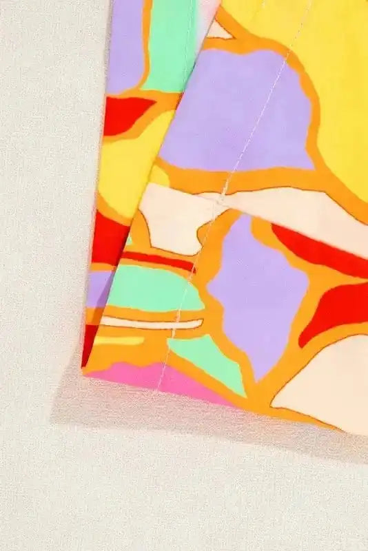 Yellow Abstract Puff Sleeve Blouse