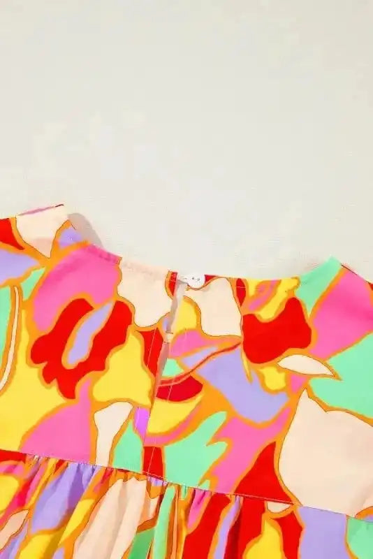 Yellow Abstract Puff Sleeve Blouse