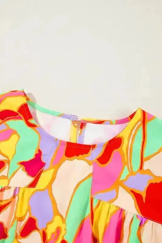 Yellow Abstract Puff Sleeve Blouse