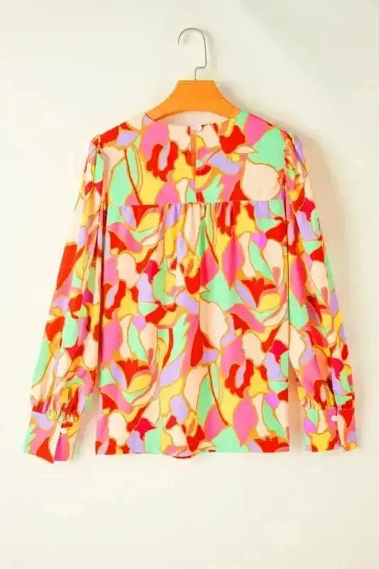Yellow Abstract Puff Sleeve Blouse