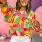 Yellow Abstract Puff Sleeve Blouse