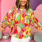 Yellow Abstract Puff Sleeve Blouse