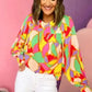 Yellow Abstract Puff Sleeve Blouse