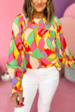 Yellow Abstract Puff Sleeve Blouse