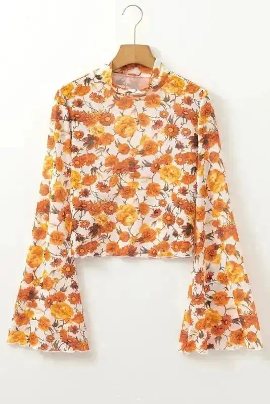 Flora Charm Bell Sleeve Crop Top
