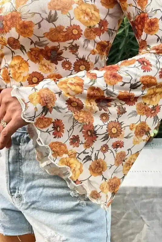 Flora Charm Bell Sleeve Crop Top