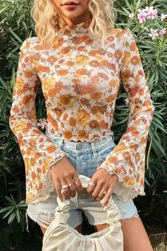Flora Charm Bell Sleeve Crop Top