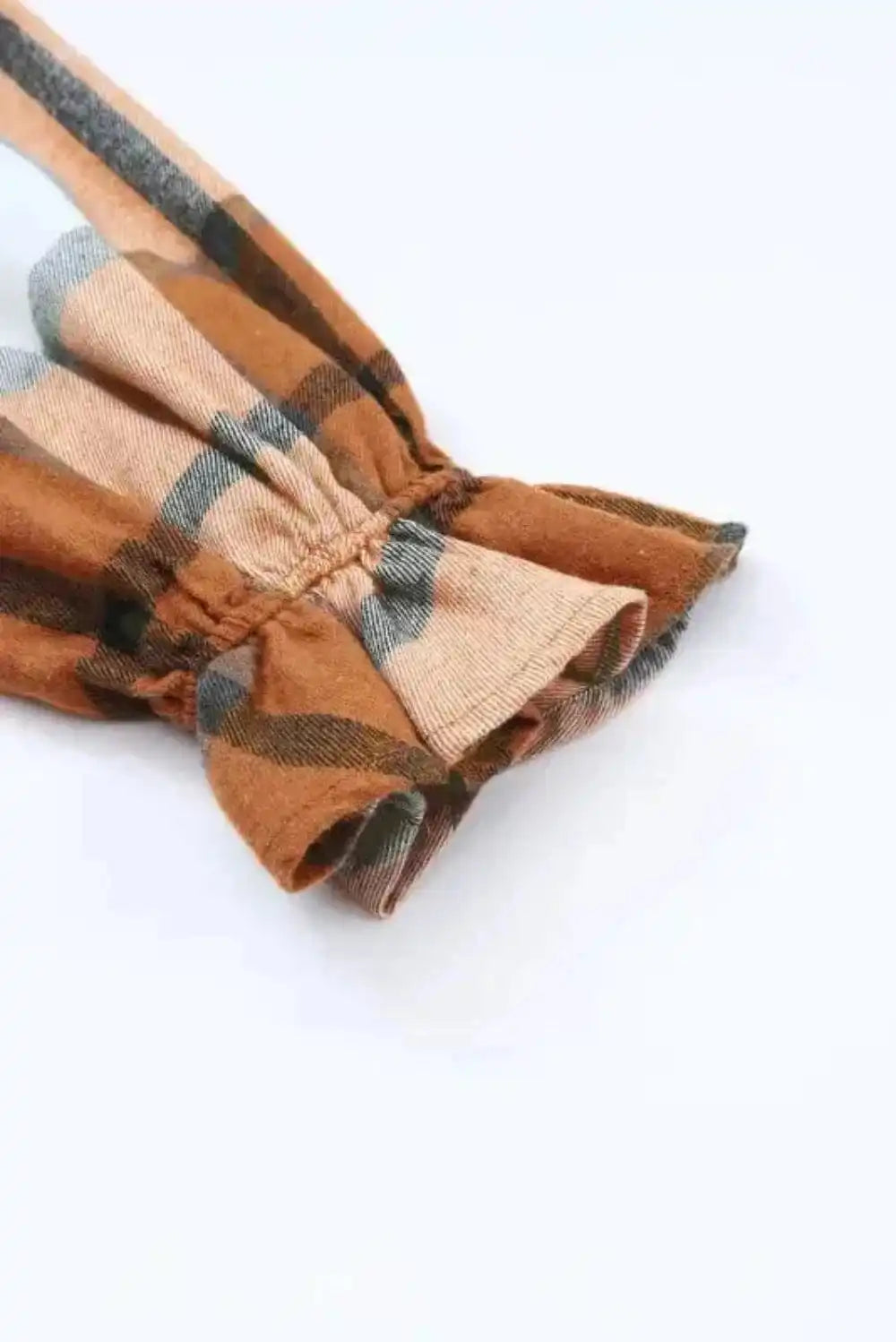 Khaki Plaid Ruffled Sleeve Shirt Dress
