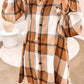 Khaki Plaid Ruffled Sleeve Shirt Dress