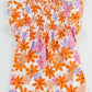 Orange Smocked Floral Top – Ruffled Short Sleeves