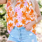 Orange Smocked Floral Top – Ruffled Short Sleeves