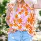 Orange Smocked Floral Top – Ruffled Short Sleeves