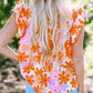 Orange Smocked Floral Top – Ruffled Short Sleeves