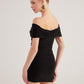 Muse Black Bardot Neck Mini Dress
