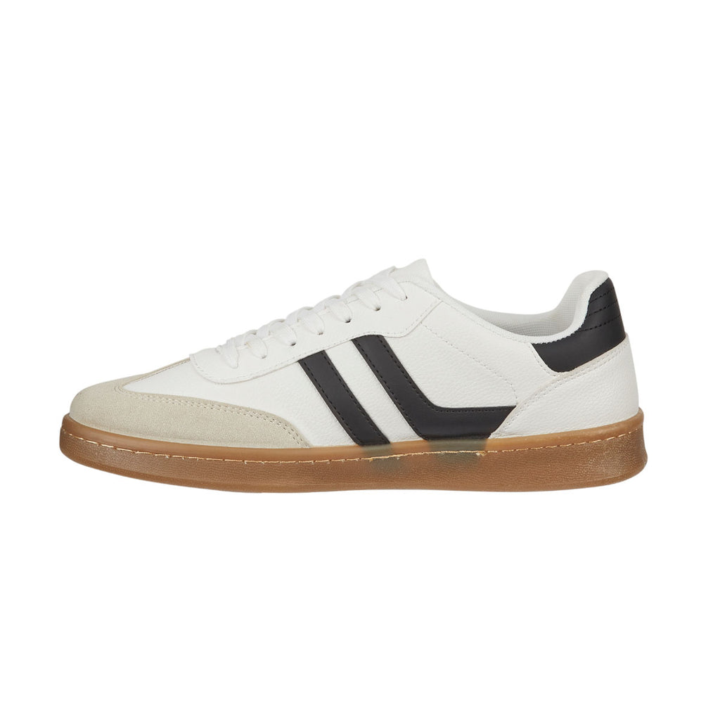 Flash Mens Lace Up Trainers Faux Leather Black Stripe Casual Flat Tennis Sports Shoes