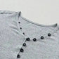Floral-Sleeves Buttoned V-Neck Top - Gray