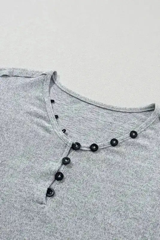 Floral-Sleeves Buttoned V-Neck Top - Gray