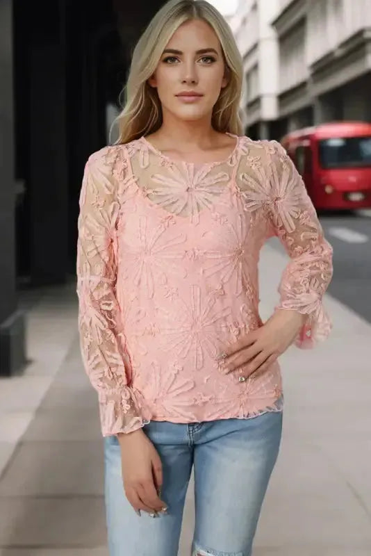 Flower Embroidered Mesh Top