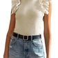Flutter Sleeve High Neck Ribbed Blouse