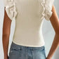 Flutter Sleeve High Neck Ribbed Blouse