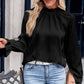 Frilled Mock Neck Ripple Bubble Sleeve Blouse