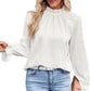 Frilled Mock Neck Ripple Bubble Sleeve Blouse