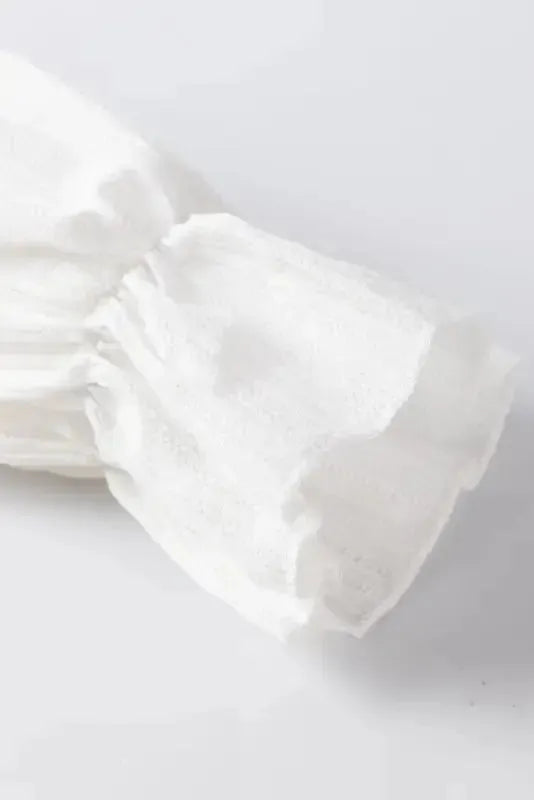 Frilled Mock Neck Ripple Bubble Sleeve Blouse