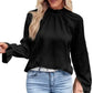 Frilled Mock Neck Ripple Bubble Sleeve Blouse