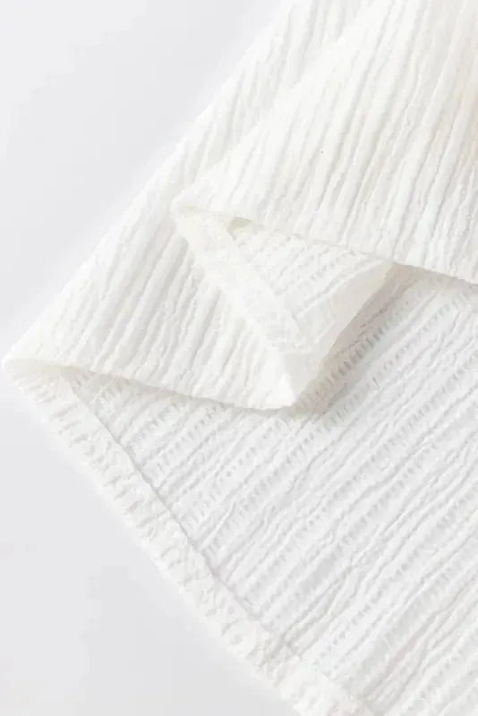 Frilled Mock Neck Ripple Bubble Sleeve Blouse