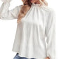 Frilled Mock Neck Ripple Bubble Sleeve Blouse