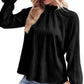 Frilled Mock Neck Ripple Bubble Sleeve Blouse