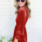 Frilled Neck Smocked Bodice Velvet Dress