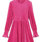 Frilled Neck Smocked Bodice Velvet Dress