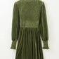 Frilled Neck Smocked Bodice Velvet Dress