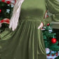 Frilled Neck Smocked Bodice Velvet Dress